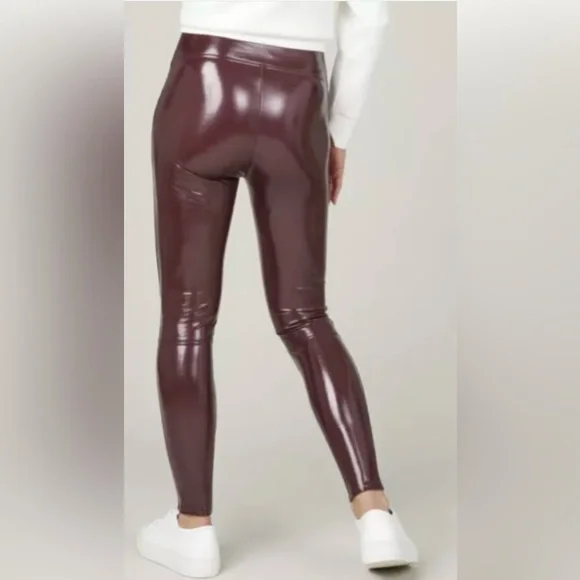 SPANX SHINY FAUX PATENT LEATHER LEGGINGS BURGUNDY/RUBY RED | Size: L - Picture 3 of 15